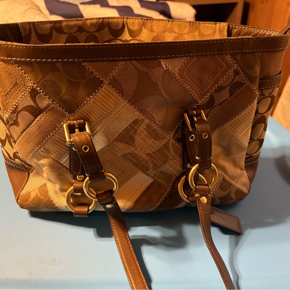 Coach Elegant Brown Patchwork Shoulder Bag - image 1